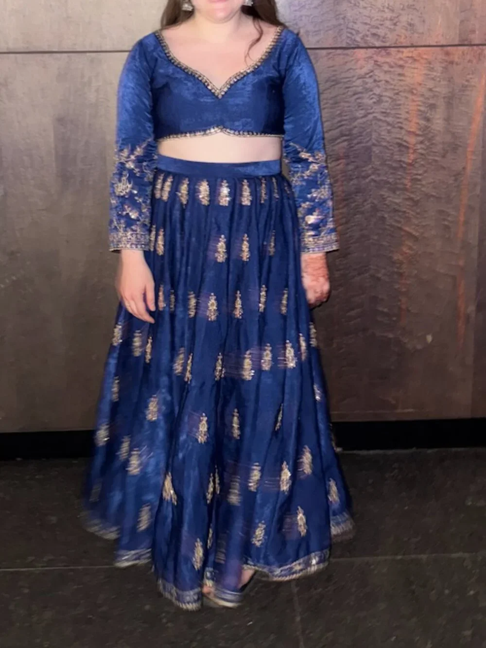 Elegant Navy Blue Embroidered Lehenga Set - Picture 2 of 12